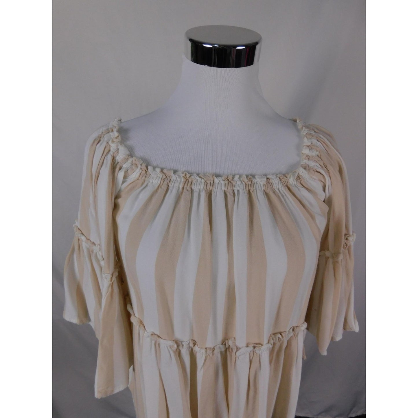 American Eagle Shirt Womens XS Beige White Stripe Off Shoulder Peasant Boho Top