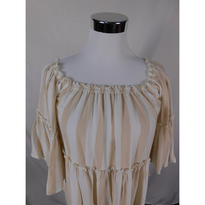 American Eagle Shirt Womens XS Beige White Stripe Off Shoulder Peasant Boho Top
