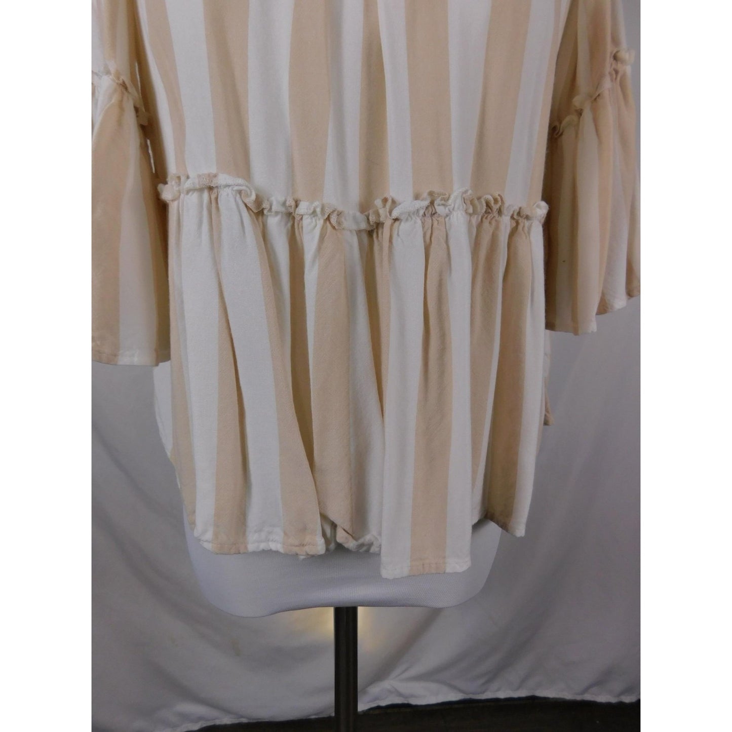 American Eagle Shirt Womens XS Beige White Stripe Off Shoulder Peasant Boho Top