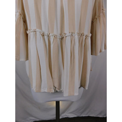 American Eagle Shirt Womens XS Beige White Stripe Off Shoulder Peasant Boho Top