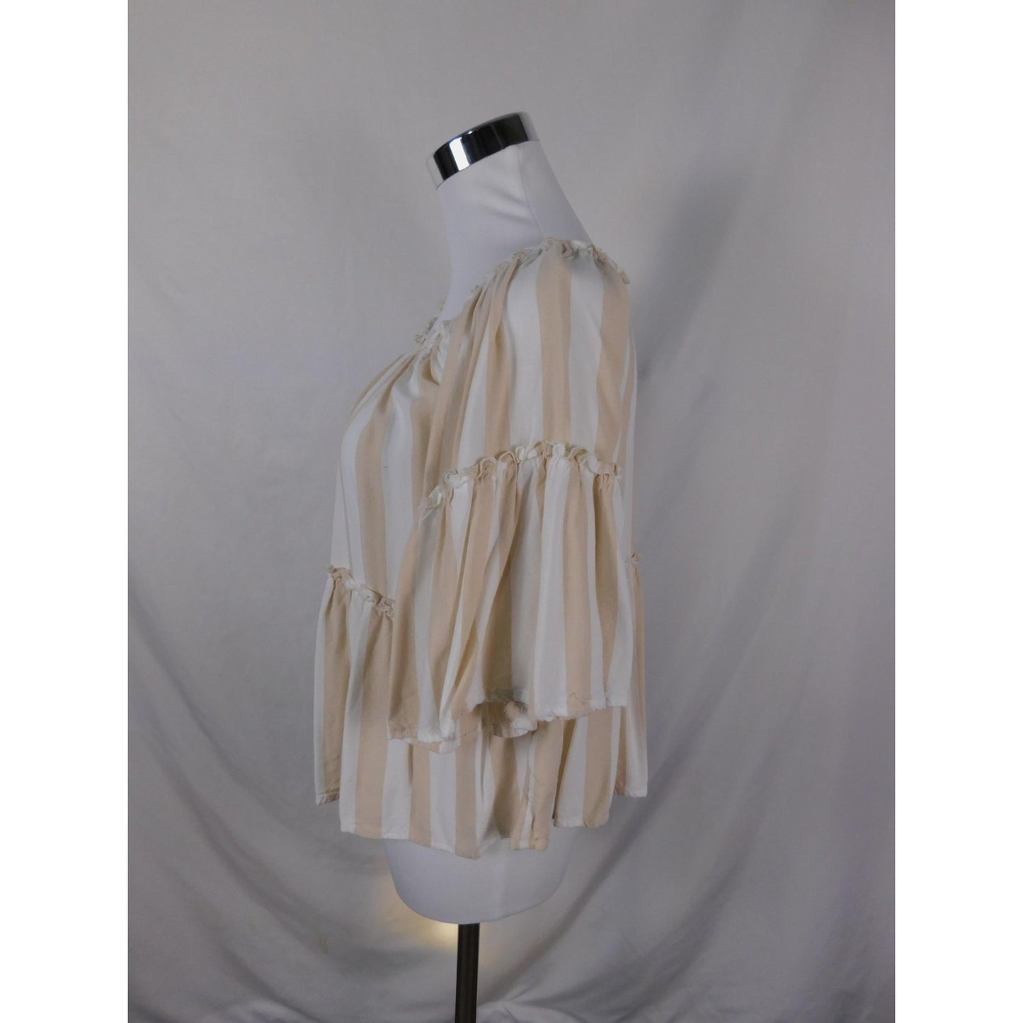 American Eagle Shirt Womens XS Beige White Stripe Off Shoulder Peasant Boho Top