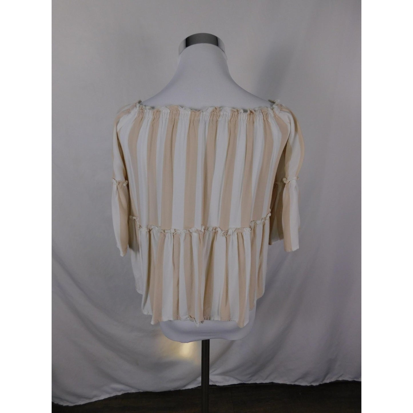 American Eagle Shirt Womens XS Beige White Stripe Off Shoulder Peasant Boho Top