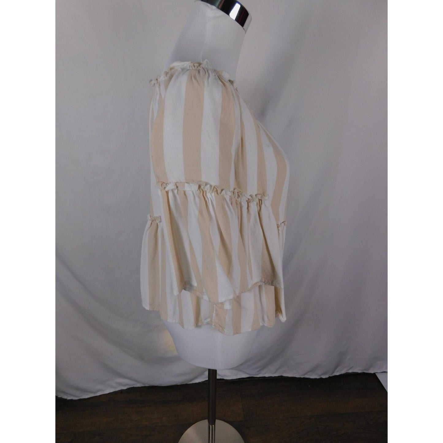 American Eagle Shirt Womens XS Beige White Stripe Off Shoulder Peasant Boho Top