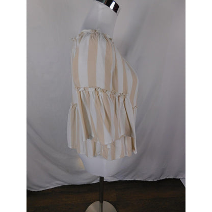 American Eagle Shirt Womens XS Beige White Stripe Off Shoulder Peasant Boho Top