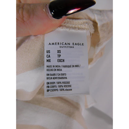 American Eagle Shirt Womens XS Beige White Stripe Off Shoulder Peasant Boho Top