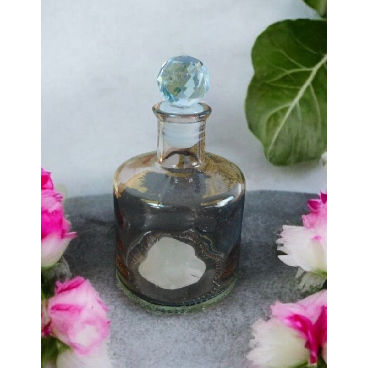 Vintage Glass Perfume Bottle With Crystal Stopper & Elegant Etched Design