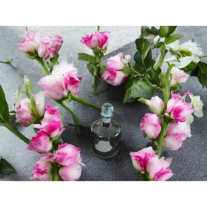 Vintage Glass Perfume Bottle With Crystal Stopper & Elegant Etched Design