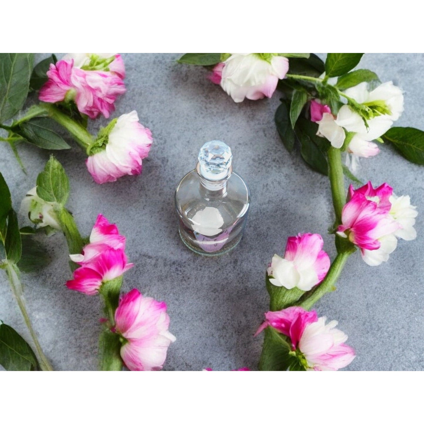 Vintage Glass Perfume Bottle With Crystal Stopper & Elegant Etched Design