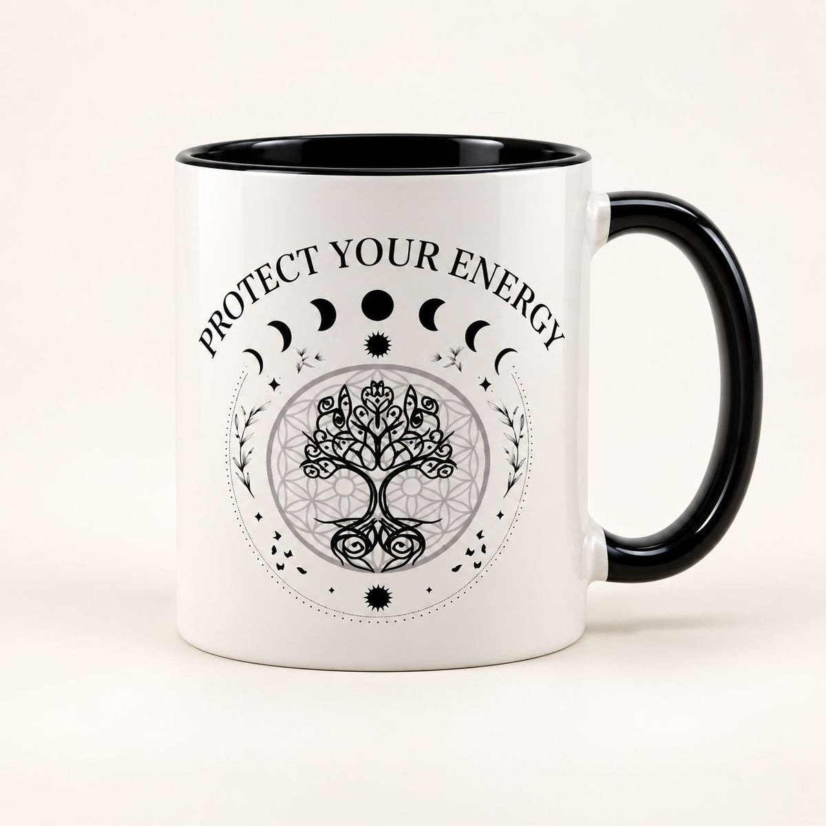 Protect Your Energy Mug with Moon Phases & Tree of Life – 11 oz