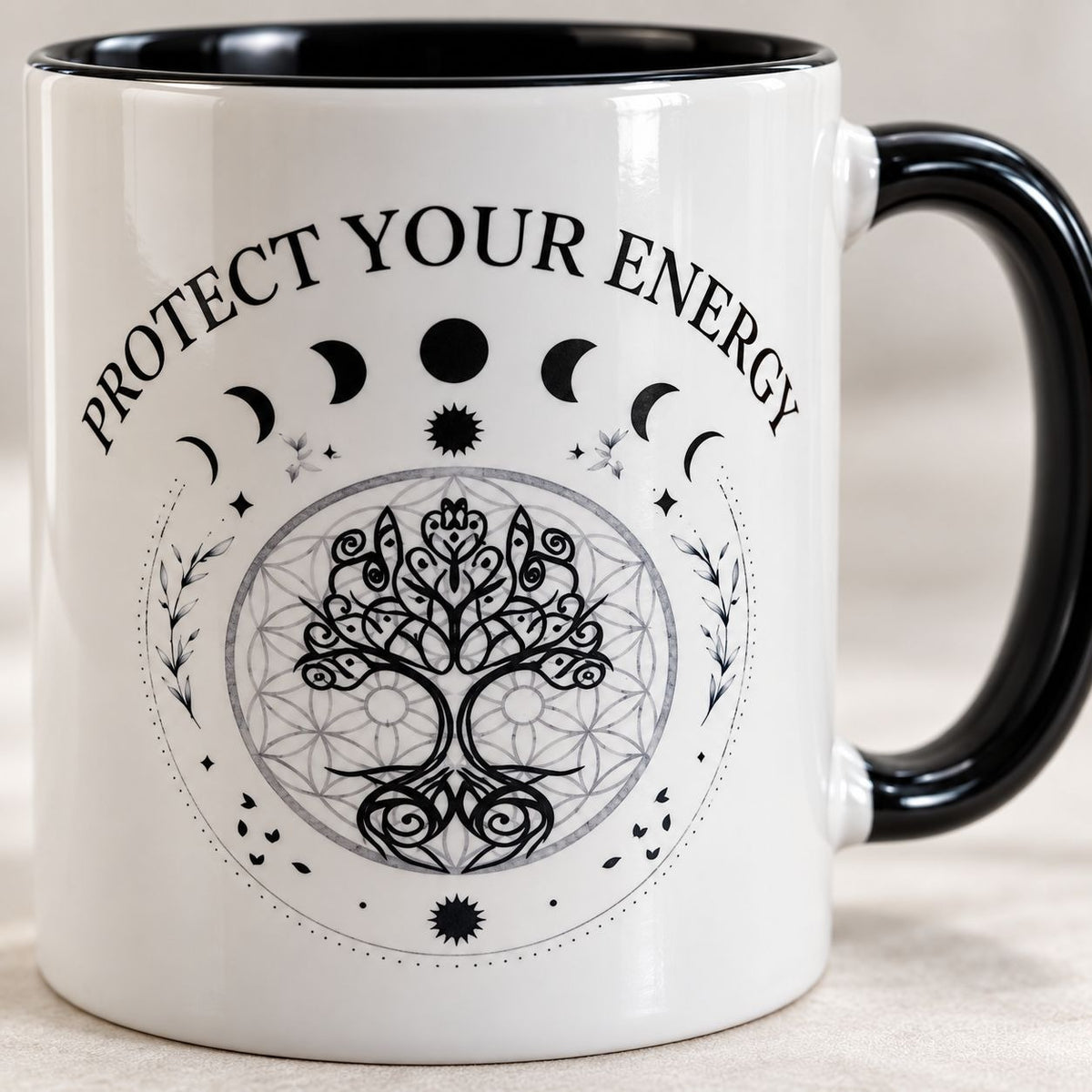 Protect Your Energy Mug with Moon Phases & Tree of Life – 11 oz
