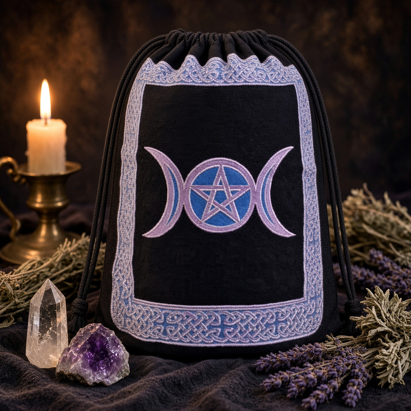 Triple Moon Drawstring Backpack 18" Cotton Cinch Bag
