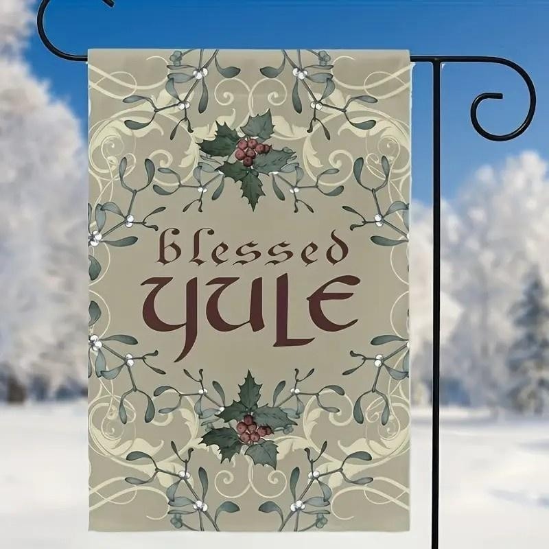 Blessed Yule Garden Flag Pagan Holiday Decor Winter Solstice Outdoor Banner Sign
