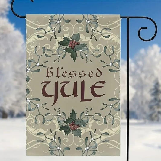 Blessed Yule Garden Flag Pagan Holiday Decor Winter Solstice Outdoor Banner Sign