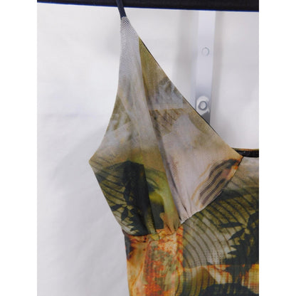 PrettyLittleThing Mesh Renaissance Bodysuit 8 - Sheer Print Snap - Excellent