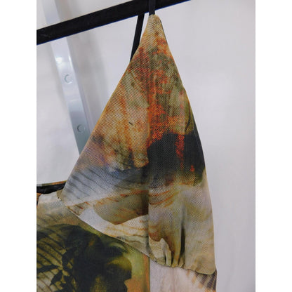 PrettyLittleThing Mesh Renaissance Bodysuit 8 - Sheer Print Snap - Excellent