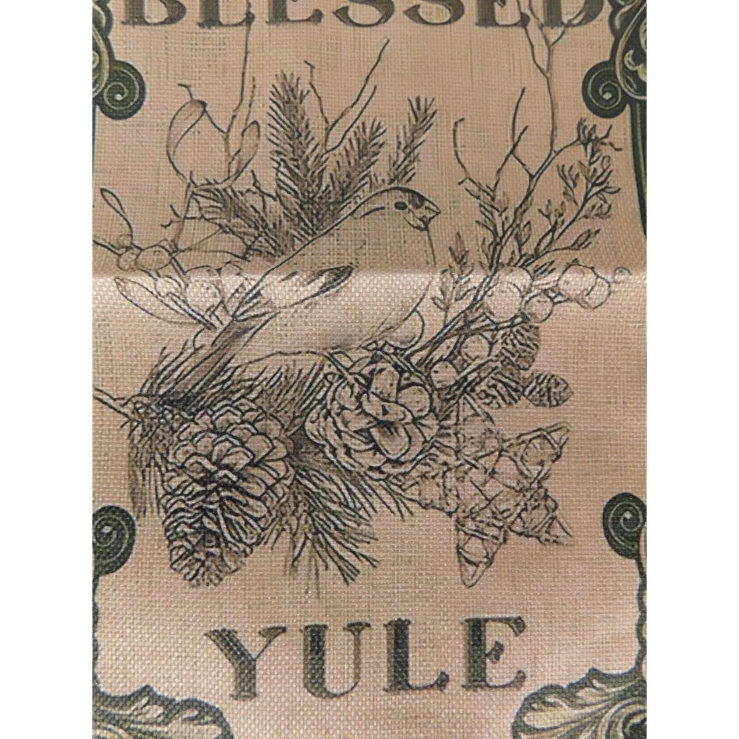 Blessed Yule Garden Flag – Bird & Pinecone – New