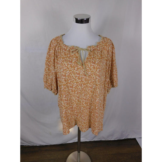Wonderly Orange Floral Peasant Top 2X - Boho Ruffle Tie - Excellent