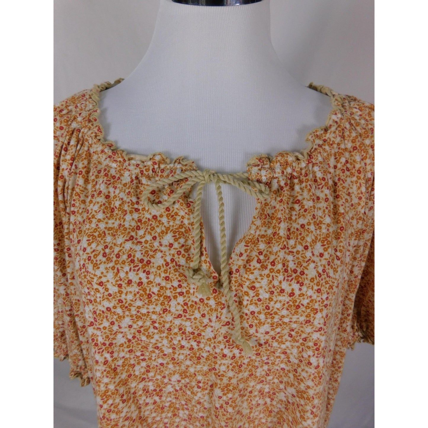 Wonderly Orange Floral Peasant Top 2X - Boho Ruffle Tie - Excellent