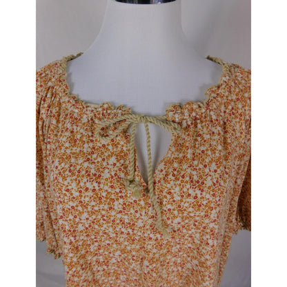Wonderly Orange Floral Peasant Top 2X - Boho Ruffle Tie - Excellent