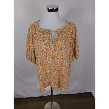 Wonderly Orange Floral Peasant Top 2X - Boho Ruffle Tie - Excellent