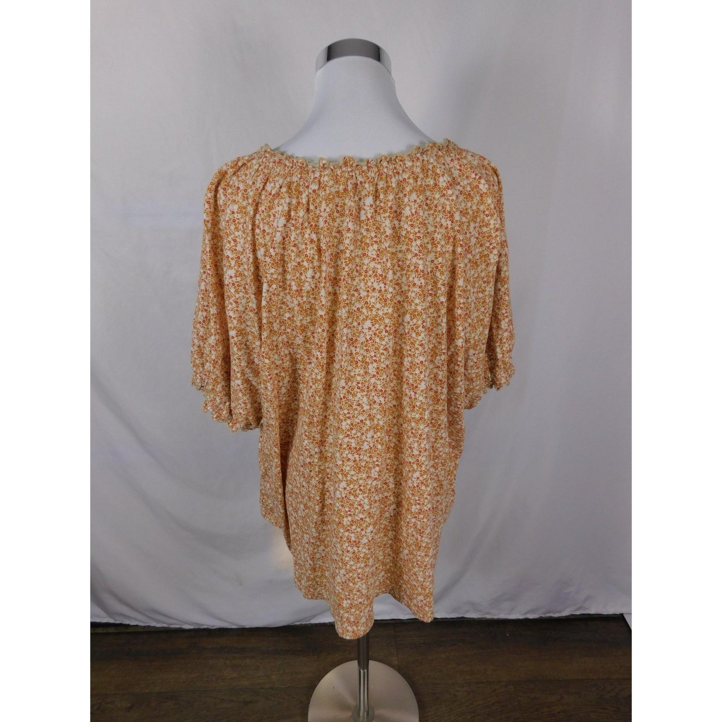 Wonderly Orange Floral Peasant Top 2X - Boho Ruffle Tie - Excellent