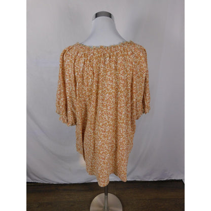 Wonderly Orange Floral Peasant Top 2X - Boho Ruffle Tie - Excellent
