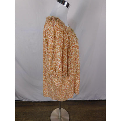 Wonderly Orange Floral Peasant Top 2X - Boho Ruffle Tie - Excellent