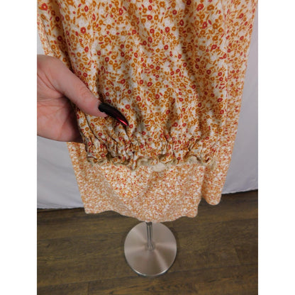 Wonderly Orange Floral Peasant Top 2X - Boho Ruffle Tie - Excellent