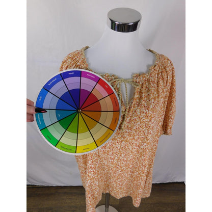 Wonderly Orange Floral Peasant Top 2X - Boho Ruffle Tie - Excellent