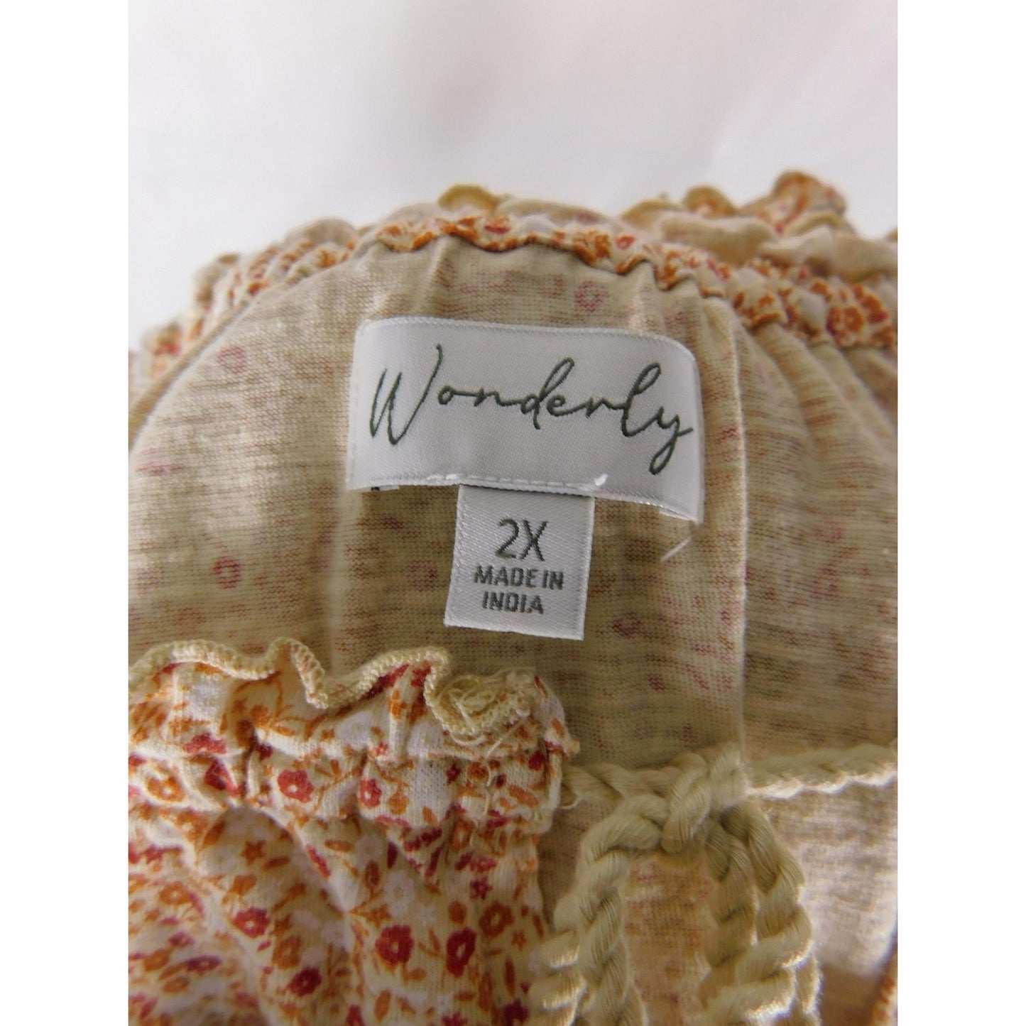 Wonderly Orange Floral Peasant Top 2X - Boho Ruffle Tie - Excellent