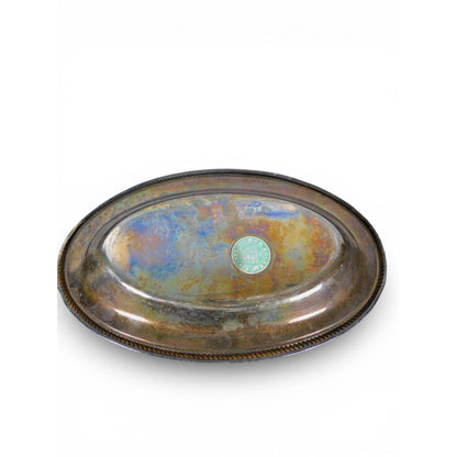 Wm Rogers Silverplate Oval Serving Platter Rope Edge 12.5” Vintage
