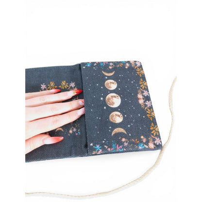 Moon Phase & Floral Tarot Card Holder With String Wrap