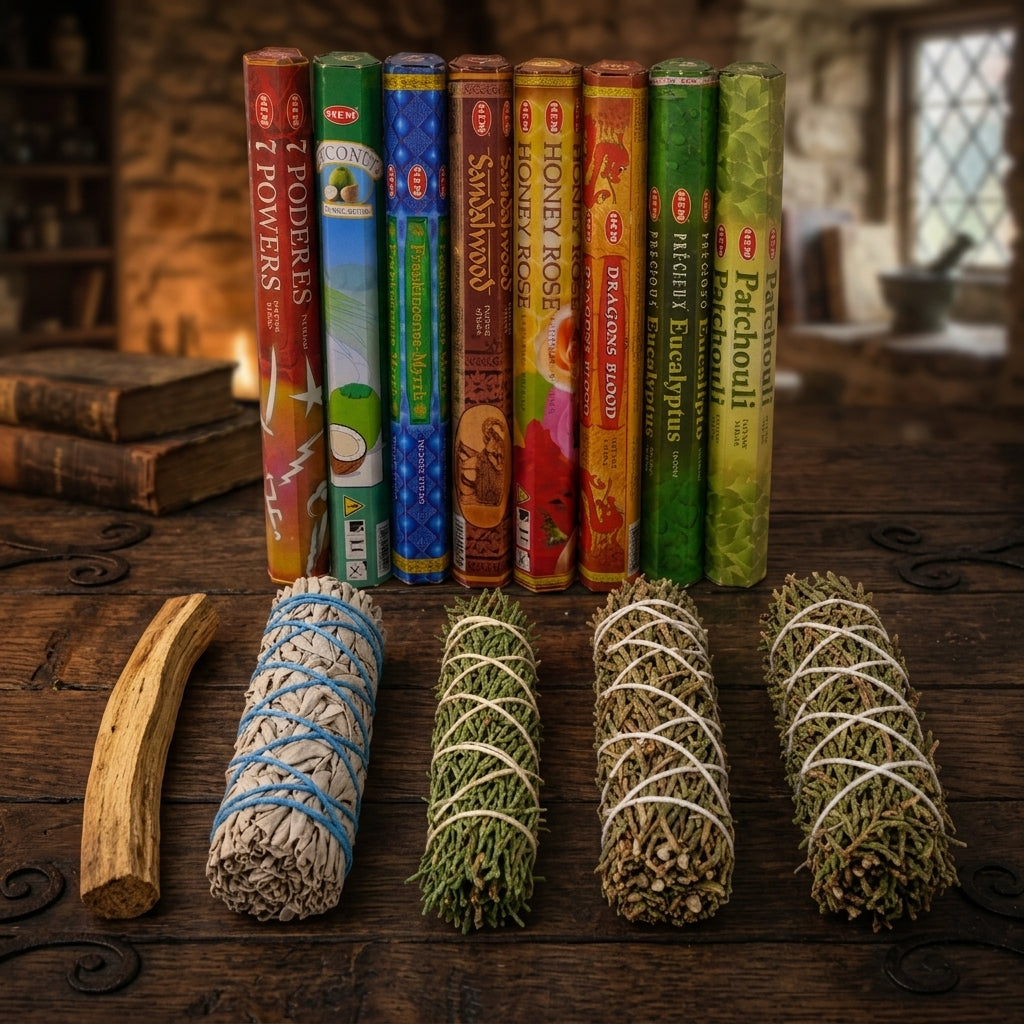 Seven African Powers Incense & Cleansing Bundle 8 HEM Boxes plus Sage, Cedar, Rosemary, Juniper & Palo Santo