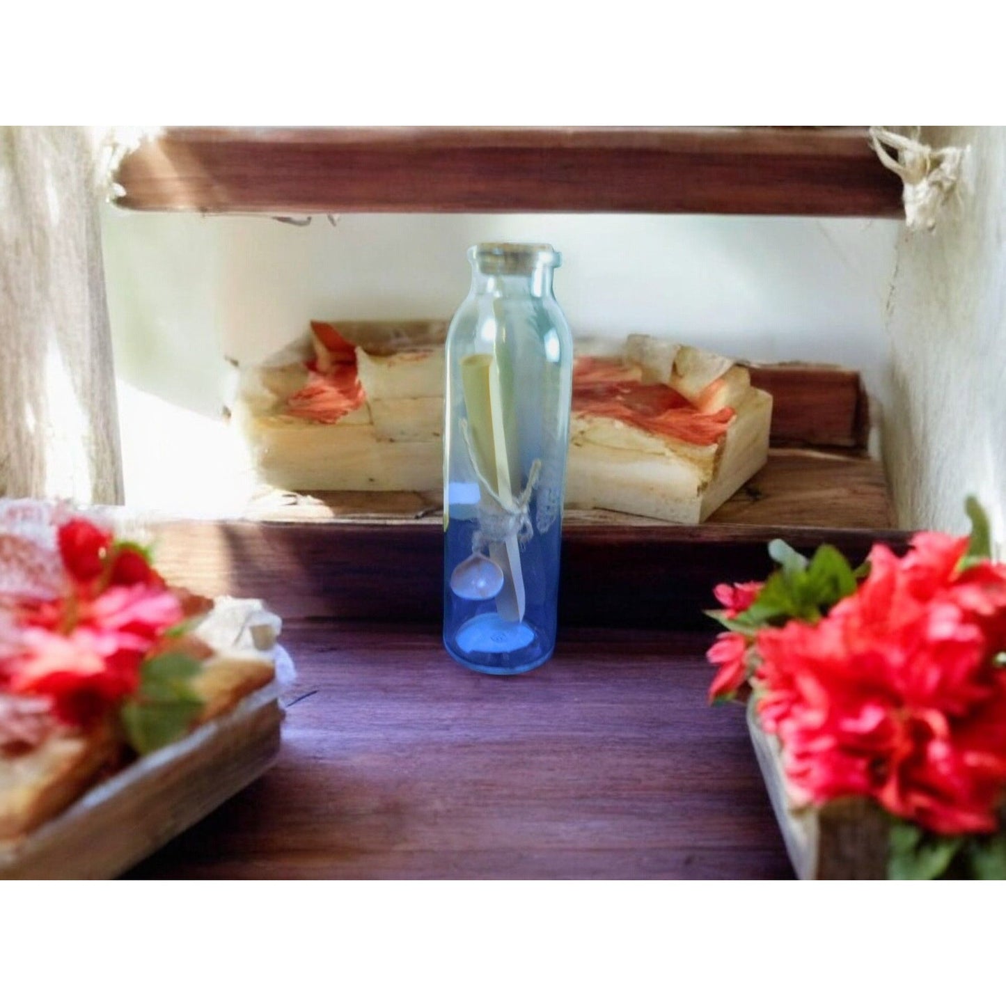 Glass Spell Bottle With Cork & Sealed Scroll 8" Clear & Blue