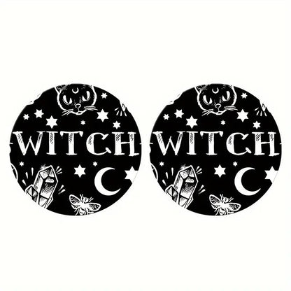 Witch Moon & Stars Car Coasters – Set of 2 – New