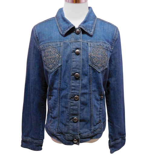 Vtg Code Bleu Womens Blue Denim Jacket Decorative Front Pockets Sz M