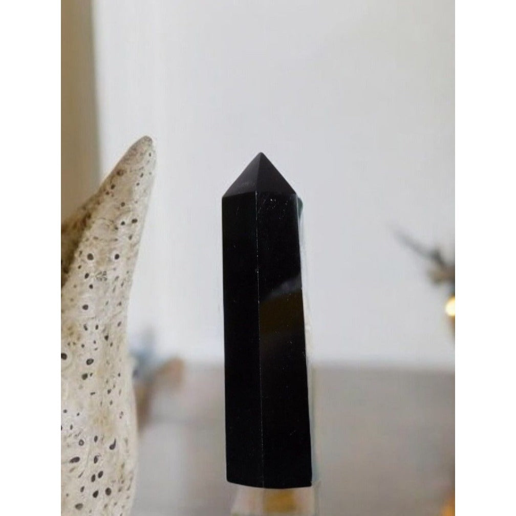 Black Obsidian Crystal Tower Point 3" For Healing Meditation & Home Decor