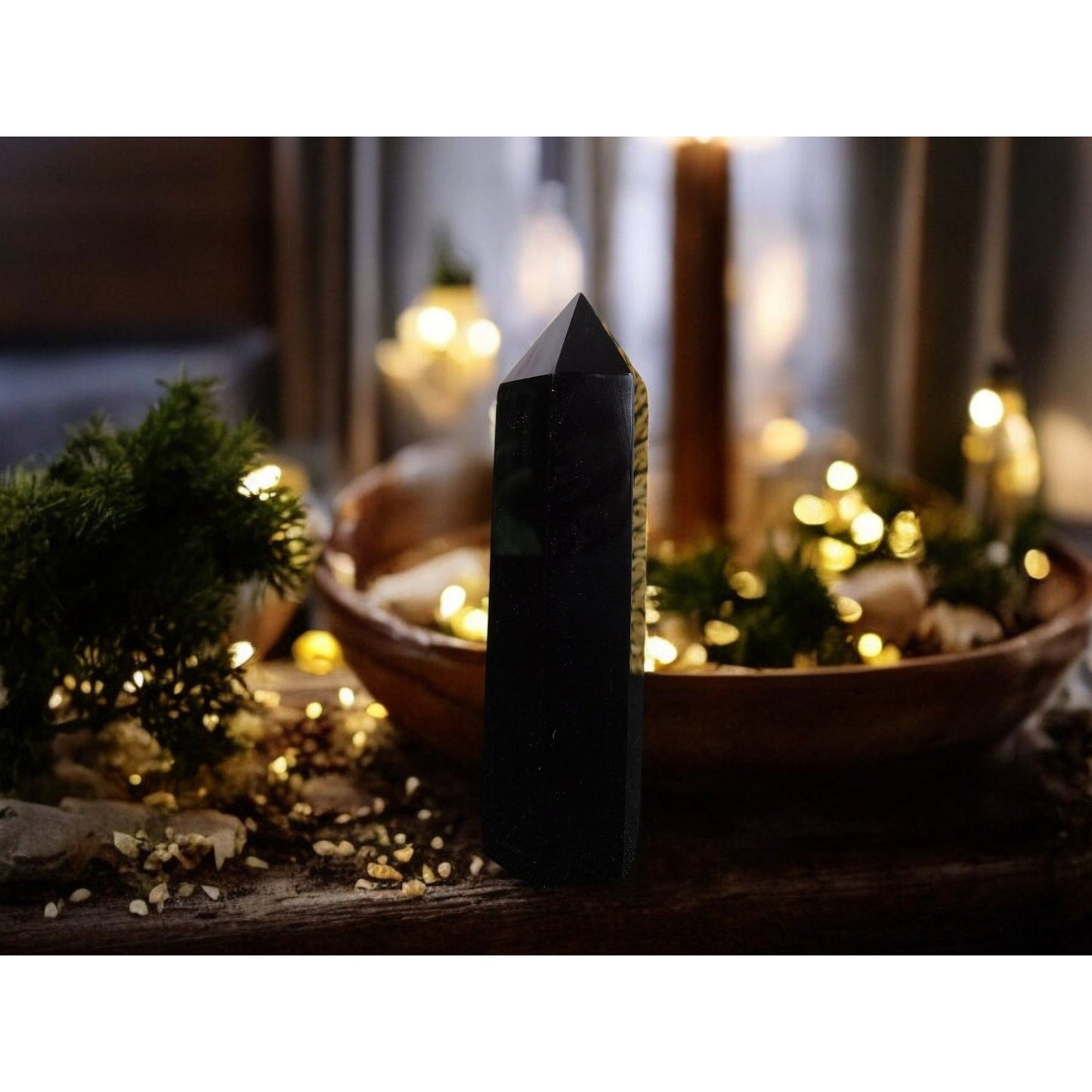 Black Obsidian Crystal Tower Point 3" For Healing Meditation & Home Decor