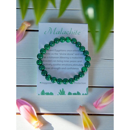 Malachite Beaded Bracelet Stretch Green Crystal Gemstone Healing Energy Jewelry