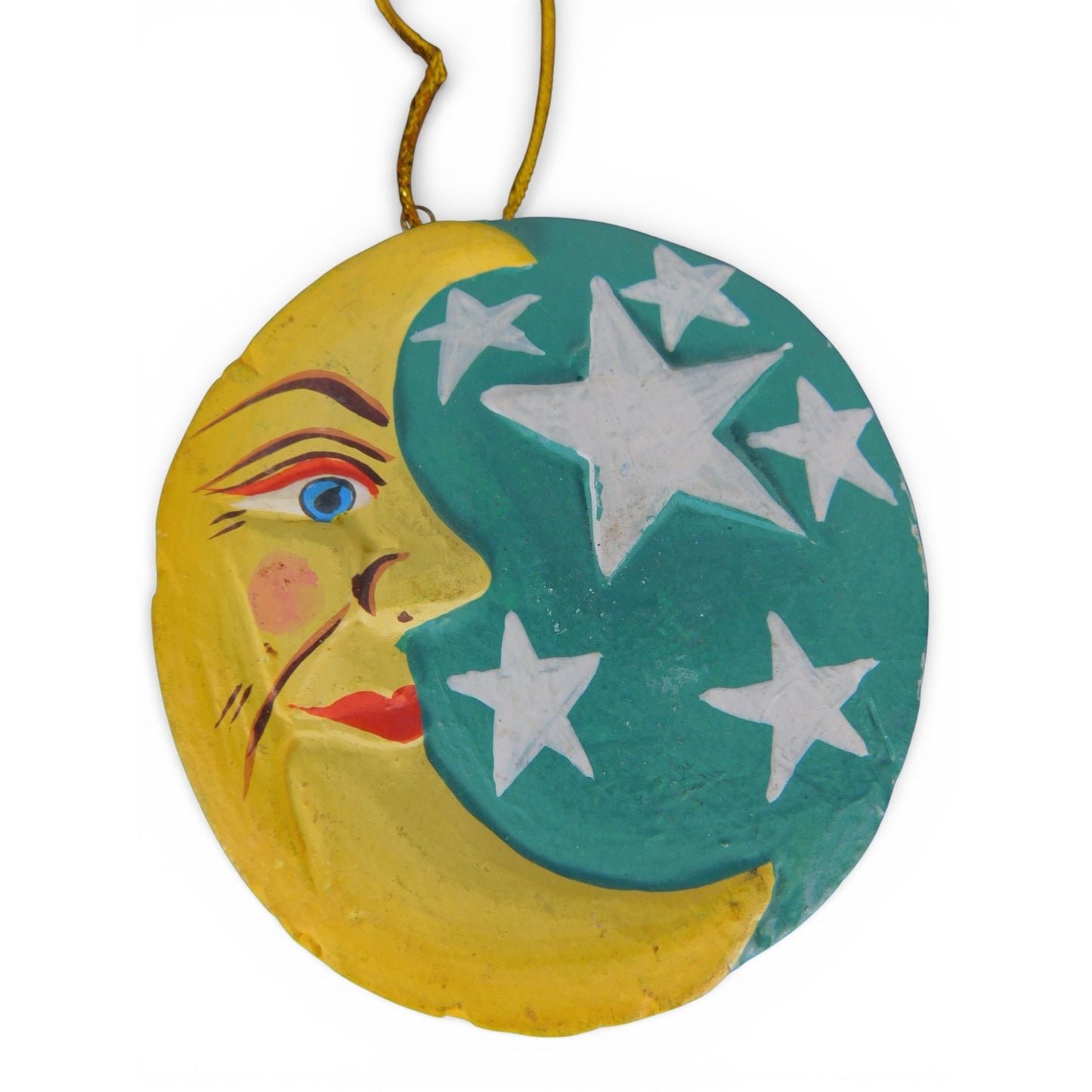 Hand Carved Wood Sun Moon Ornament Celestial Hanging Wall Decor Vtg