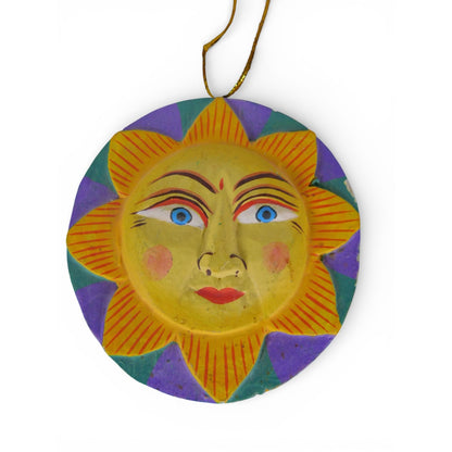 Hand Carved Wood Sun Moon Ornament Celestial Hanging Wall Decor Vtg