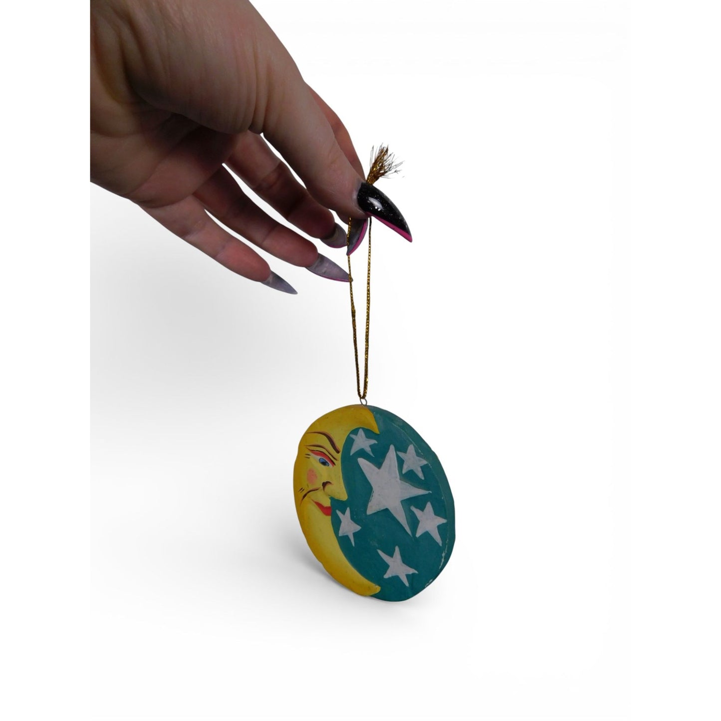 Hand Carved Wood Sun Moon Ornament Celestial Hanging Wall Decor Vtg