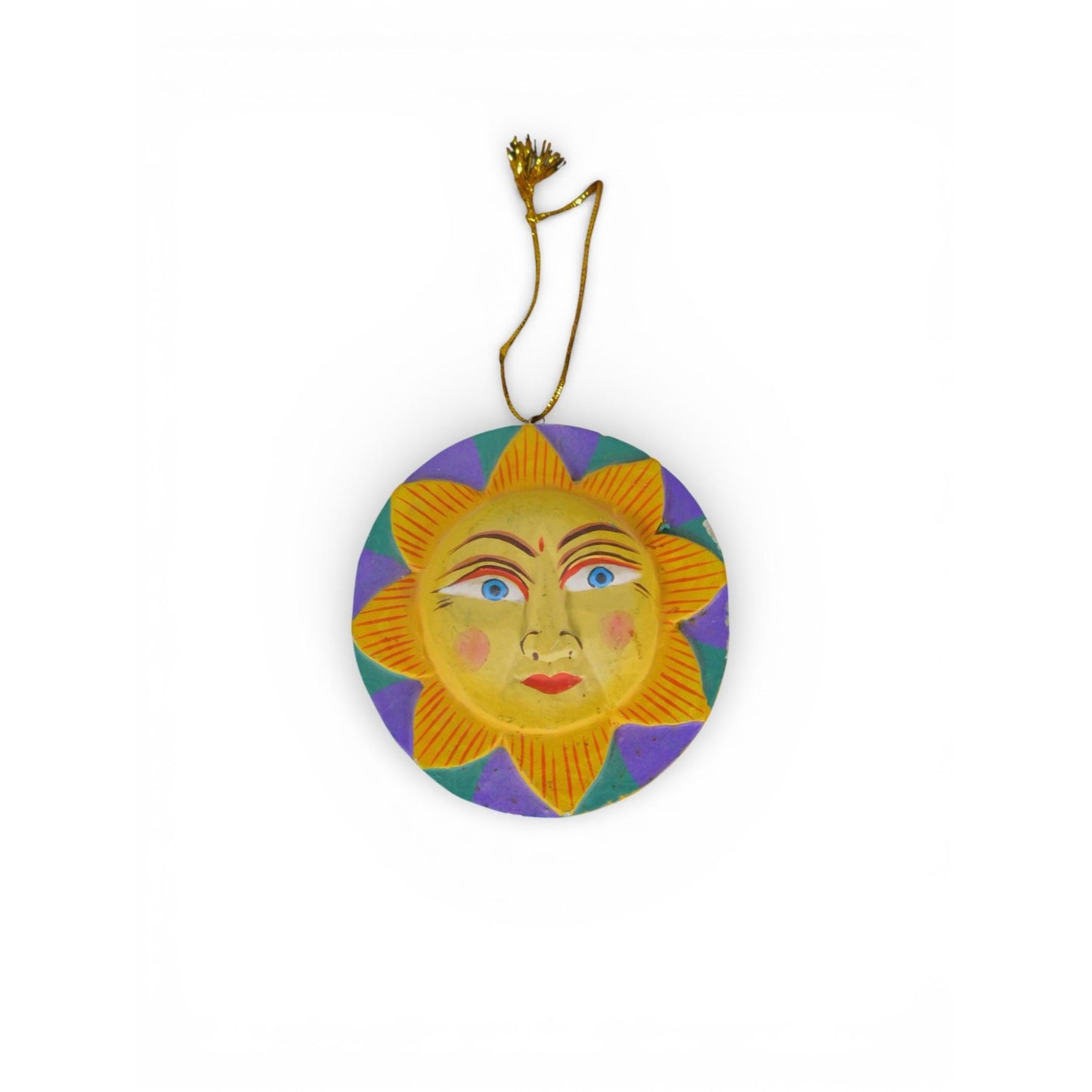 Hand Carved Wood Sun Moon Ornament Celestial Hanging Wall Decor Vtg