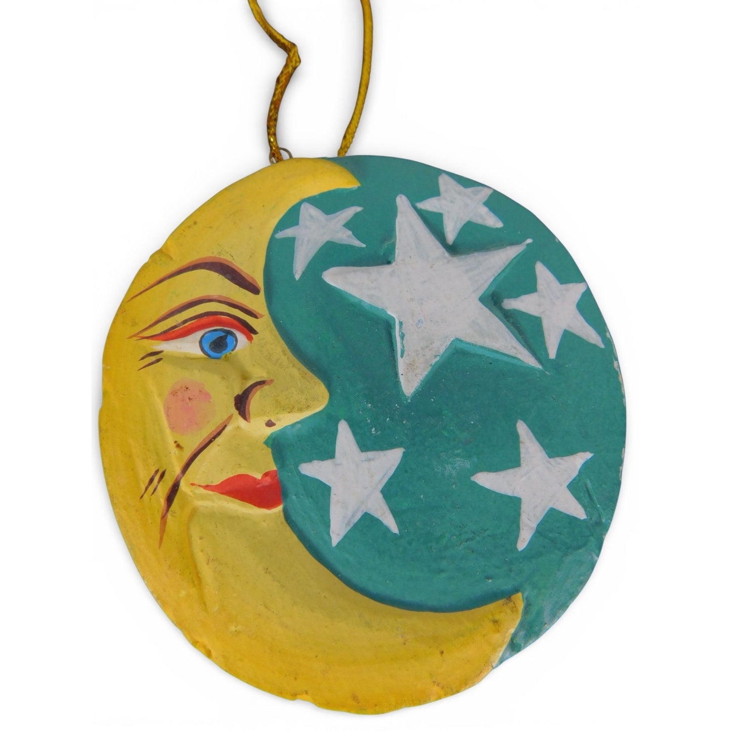 Hand Carved Wood Sun Moon Ornament Celestial Hanging Wall Decor Vtg