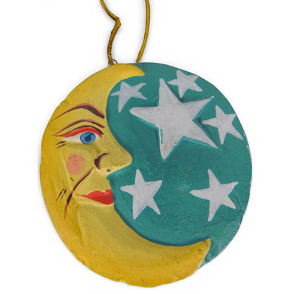 Hand Carved Wood Sun Moon Ornament Celestial Hanging Wall Decor Vtg