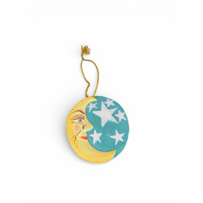 Hand Carved Wood Sun Moon Ornament Celestial Hanging Wall Decor Vtg