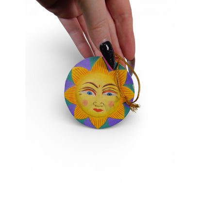 Hand Carved Wood Sun Moon Ornament Celestial Hanging Wall Decor Vtg