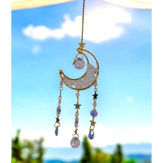 Celestial Crescent Moon Crystal Suncatcher 13.4” x 2.75” Window Prism