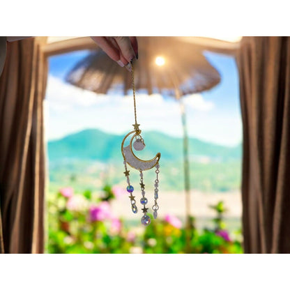 Celestial Crescent Moon Crystal Suncatcher 13.4” x 2.75” Window Prism