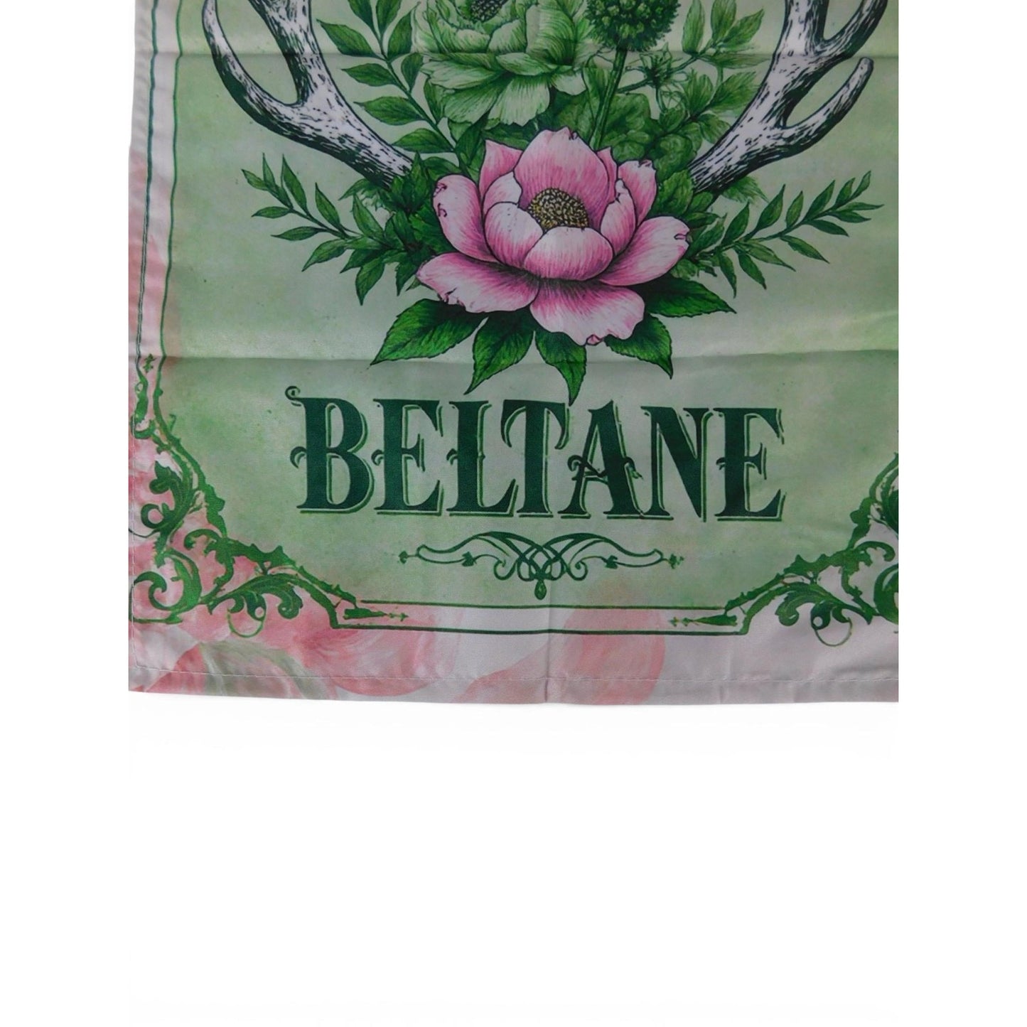 Blessed Beltane Garden Flag Green Floral Antlers 10x15 Spring Witchy Decor
